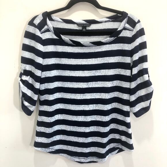 Banana Republic Striped Roll Tab Sleeve Nautical Blouse Size Medium - Picture 1 of 9